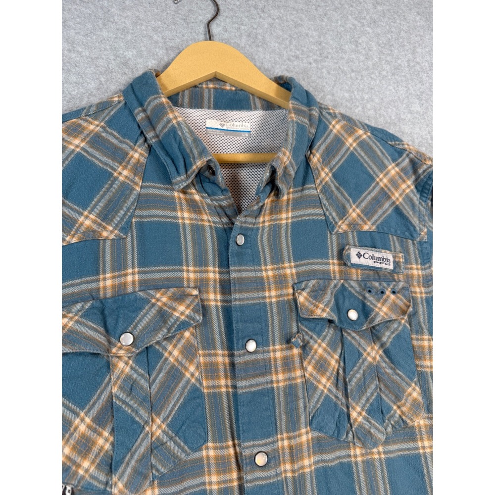 Columbia Large PFG Fishing Shirt Outdoor Plaid Cotton Snap Vent